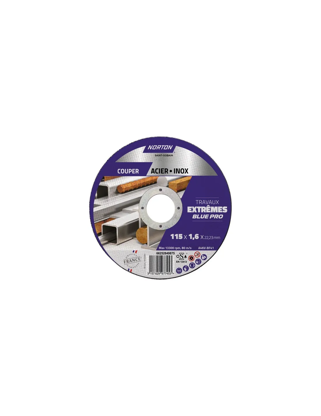 disque à tronçonner métal/inox 115 x 1.6 x 22.2 mm - norton